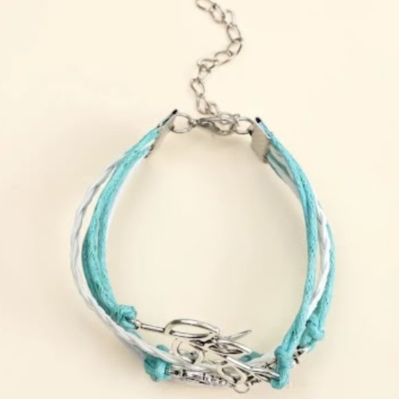 Multilayer Turquoise Color PU Leather Bracelet Owls, Bird, Leaves Infinity Charm - Picture 3 of 5